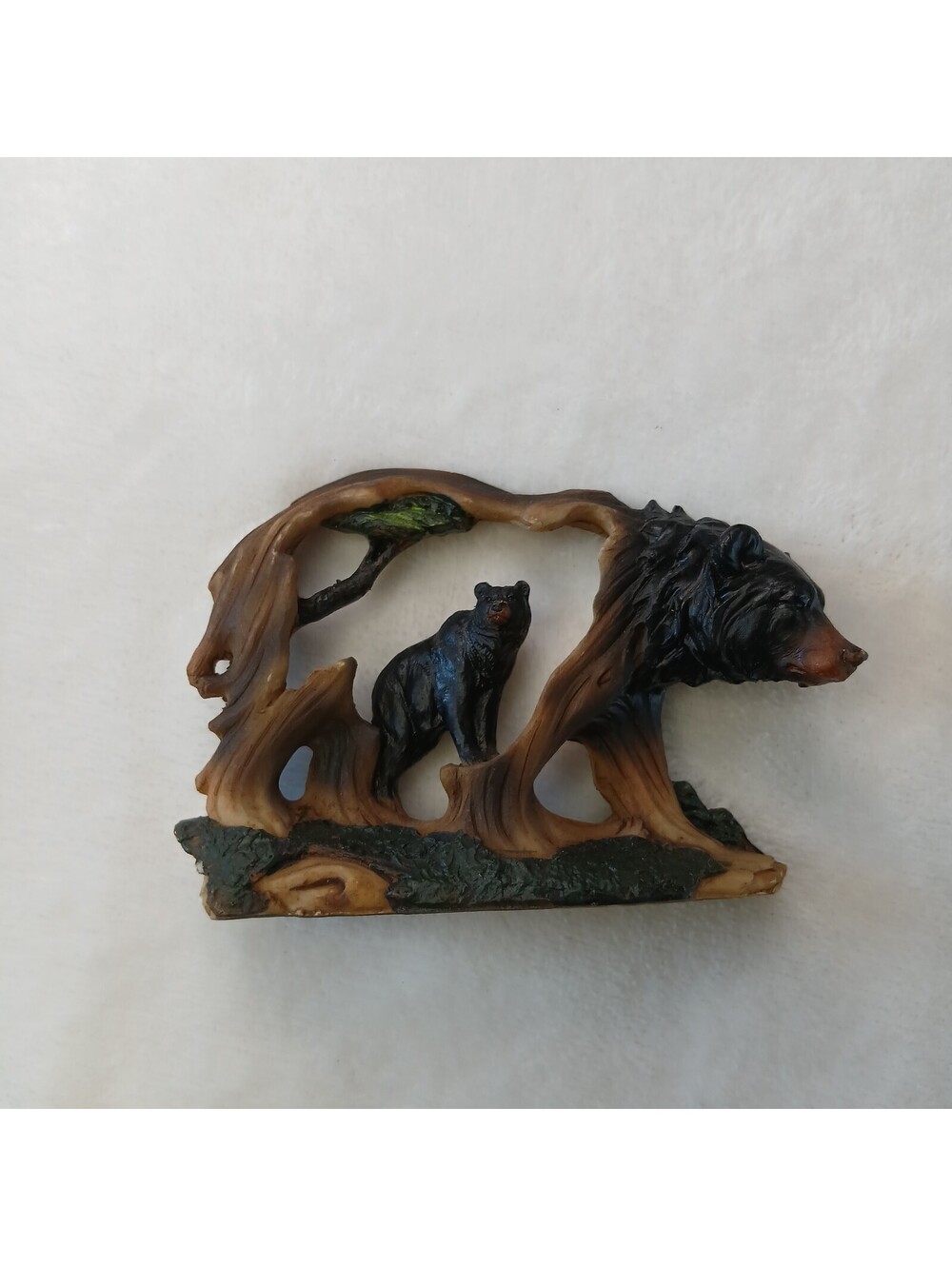Rustic Black Bear and Cub Figurine Faux Wood Carved Log Cabin Lodge Decor
